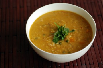 Lentil Soup with Goat Cheese and Arugula